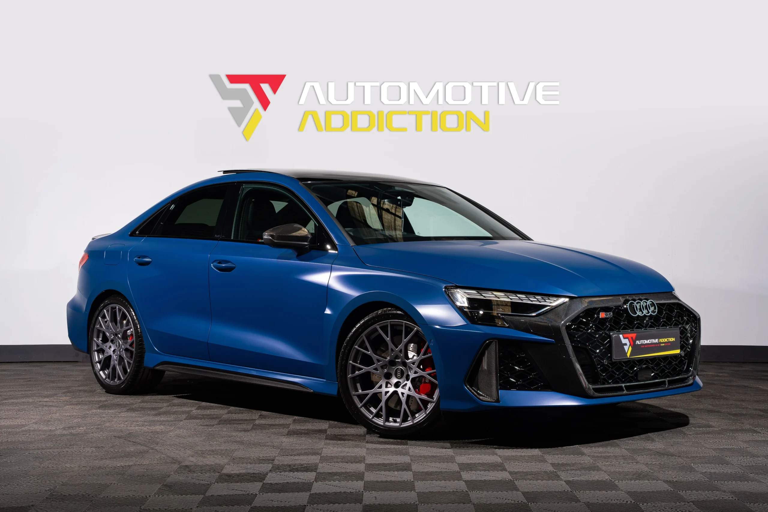 Satin Ascari Blue Audi RS3 Carbon Vorsprung Front Quarter