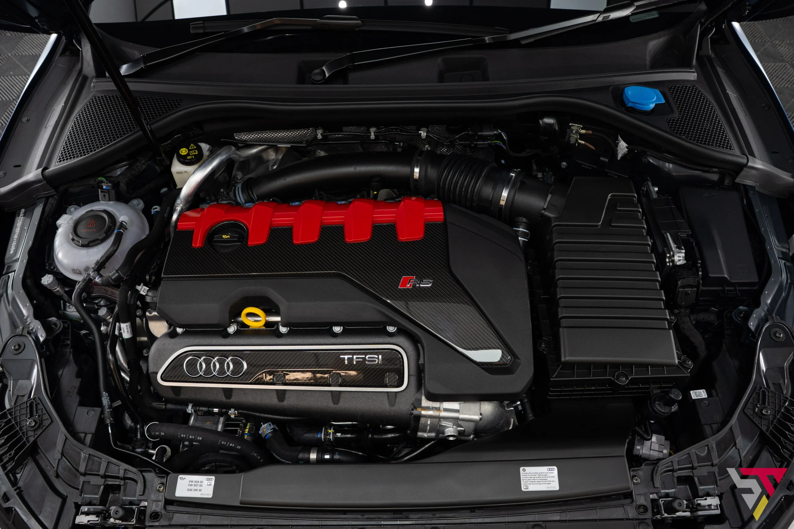 Satin Ascari Blue Audi RS3 Carbon Vorsprung Carbon Fibre Engine Bay