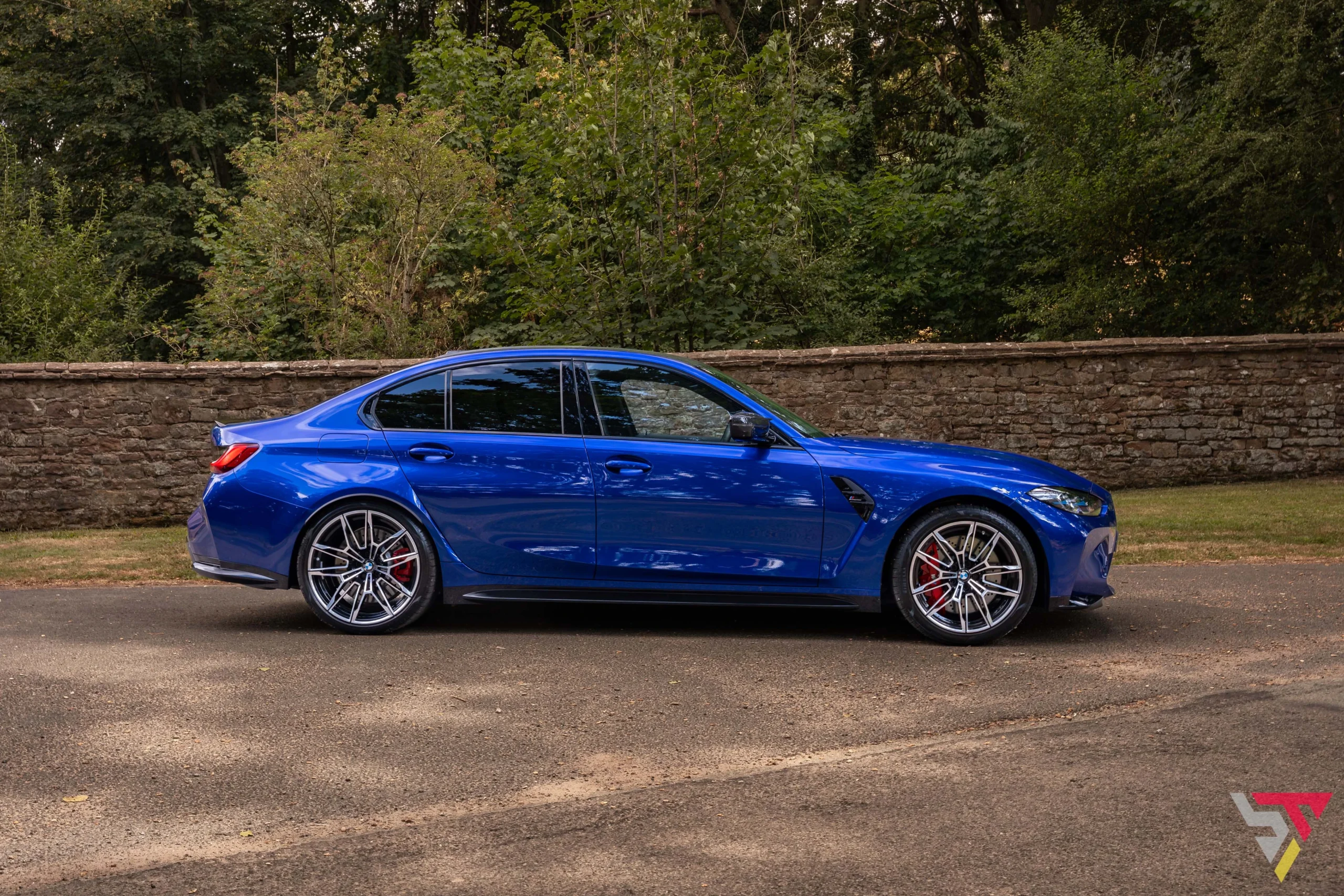 BMW M3 G80 Individual San Marino Blue Side angled