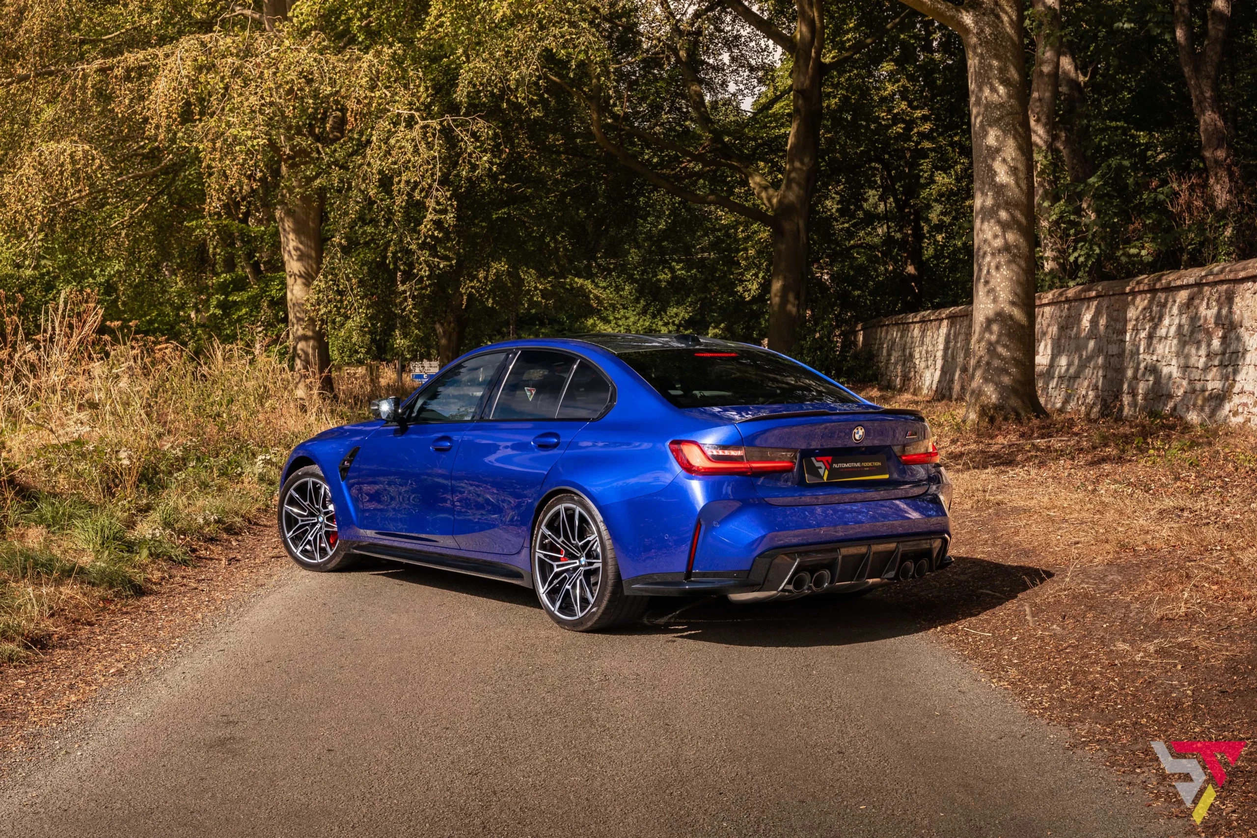BMW M3 G80 Individual San Marino Blue Rear angled