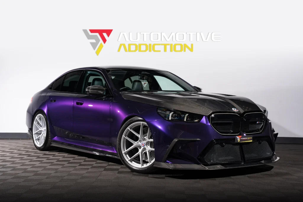 BMW M5 G90 AUTOID Build Midnight Purple For Sale UK Used Front Angled