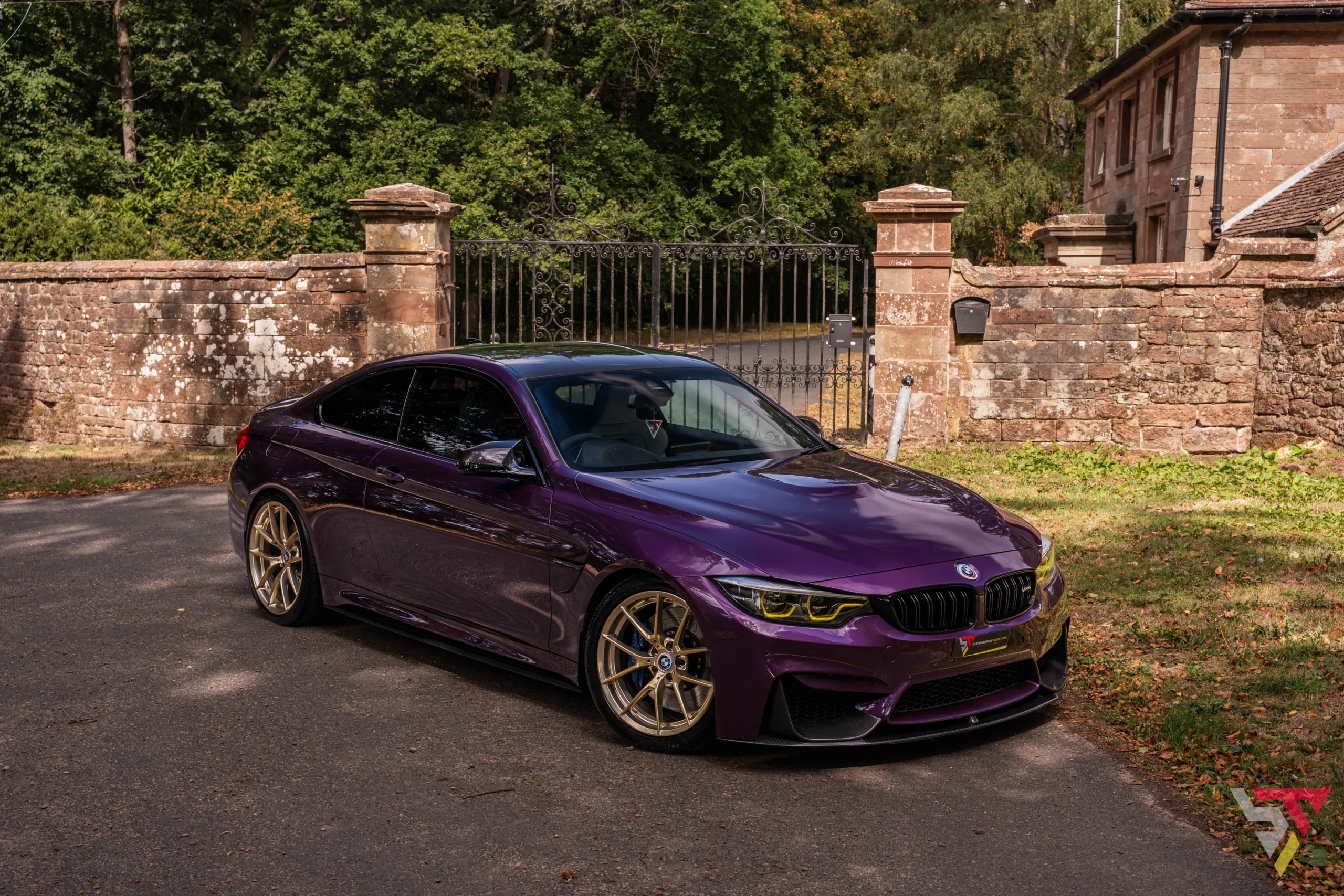 Purple Silk BMW M4 F82 Competition with Frozen Gold 763M Wheels Front Quarter