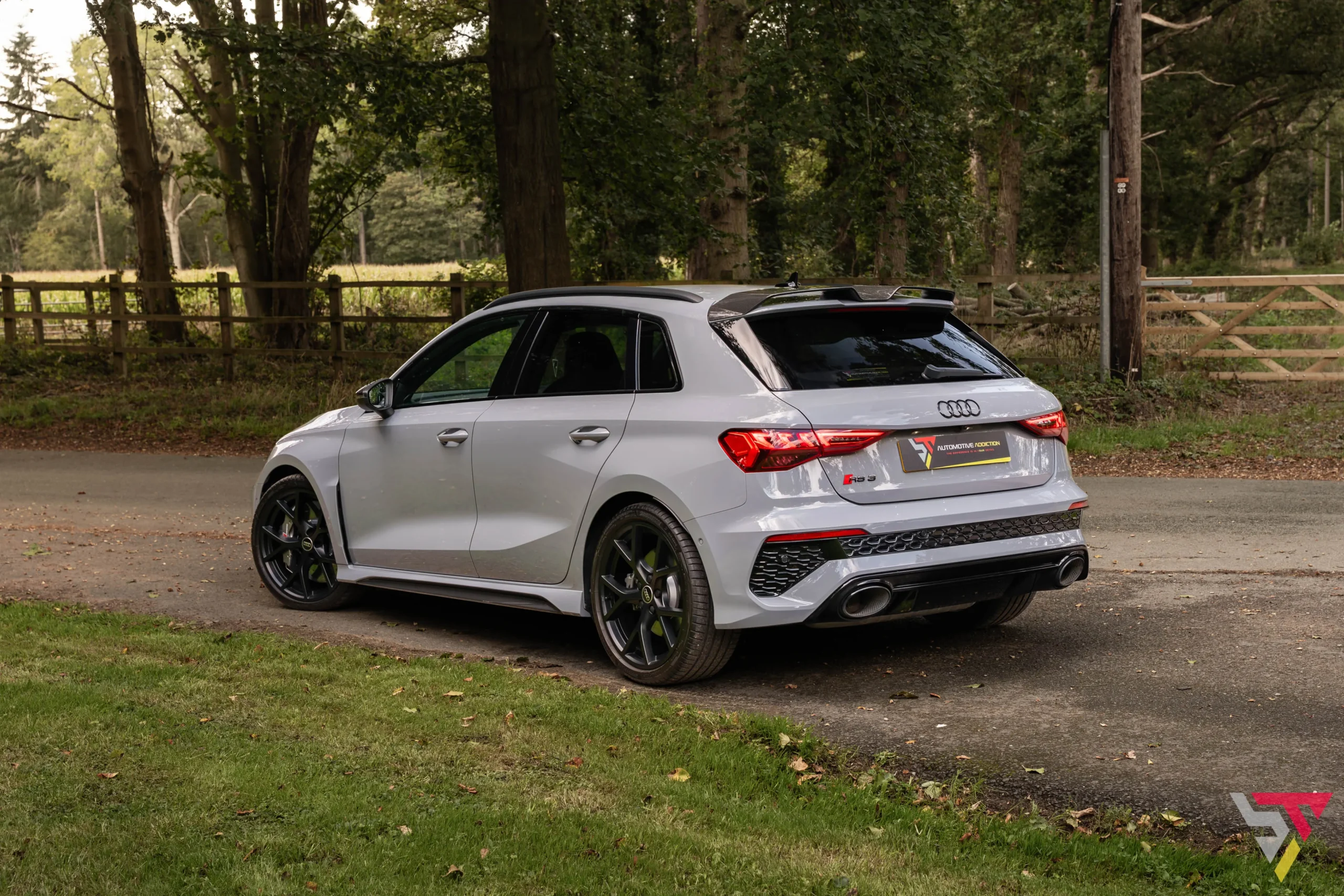 Audi RS3 8Y Nardo Grey Audi Exclusive Rear Angle