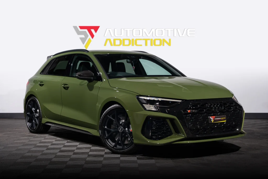 Audi RS3 8Y Porsche Nato Olive Green Audi Exclusive Front Angle