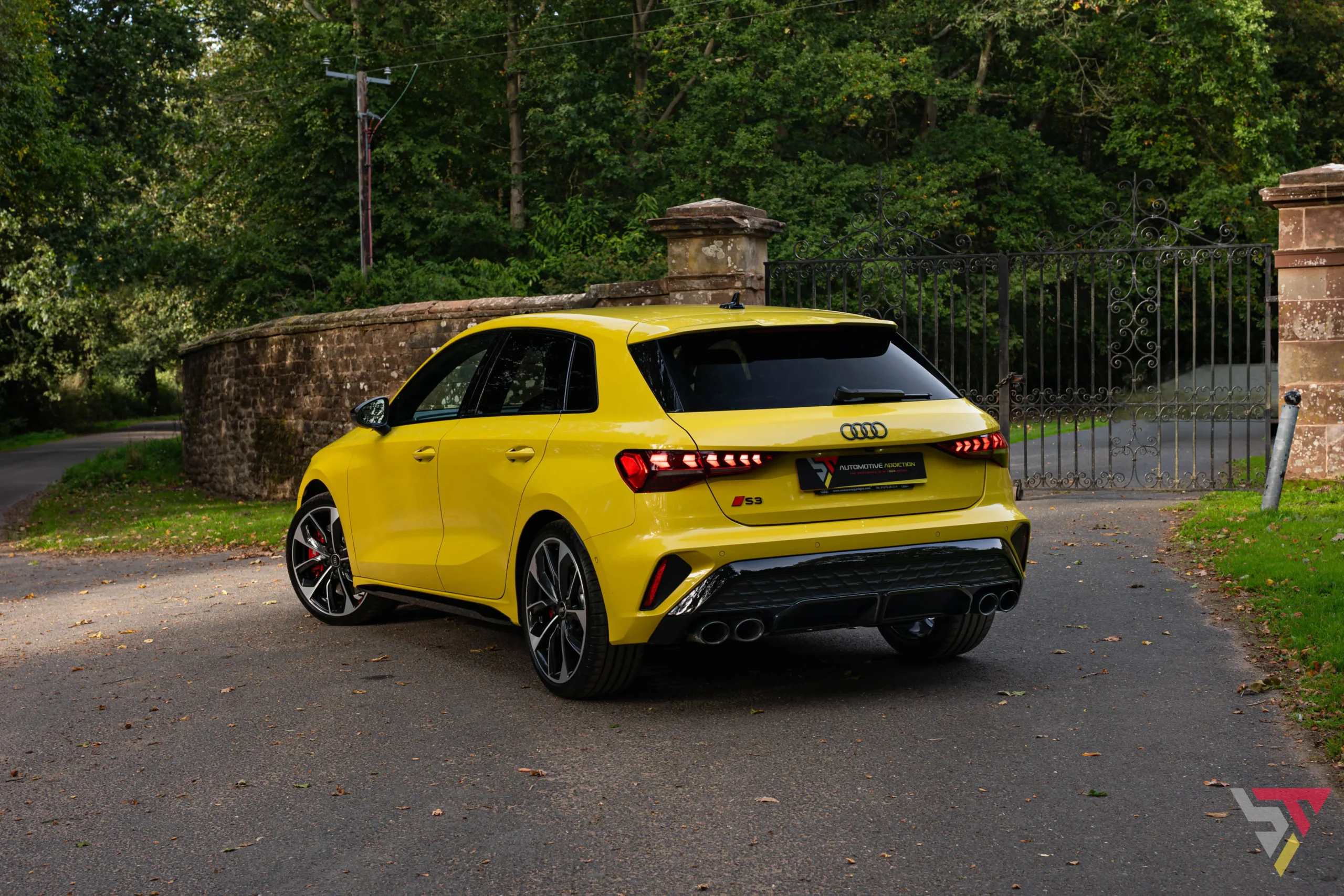 2026 Audi S3 8.5Y Black Edition Sportback Python Yellow Rear Angle